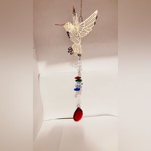 Colorful Bird Suncatcher with Red Crystal